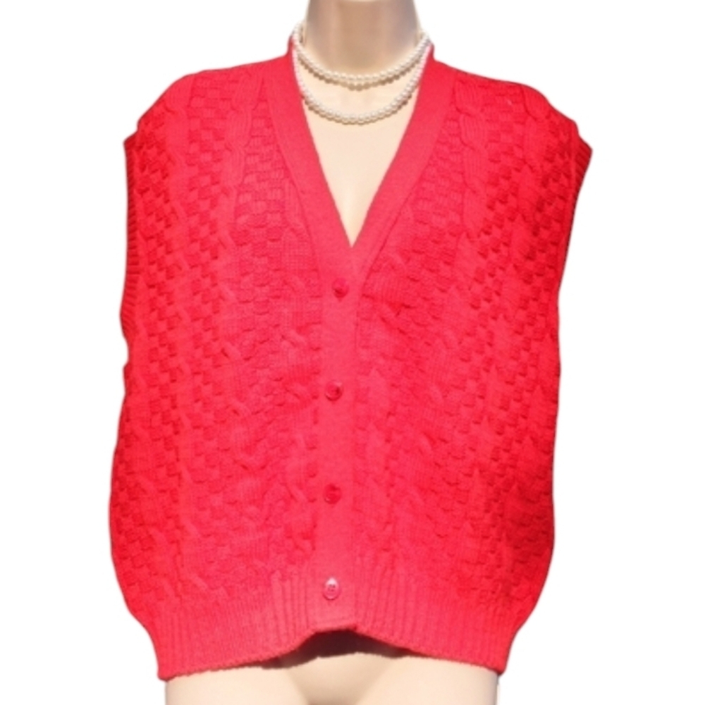 Pendleton Virgin Wool Red Sweater Vest V-Neck Button Front Heritage USA Large - Picture 3 of 5